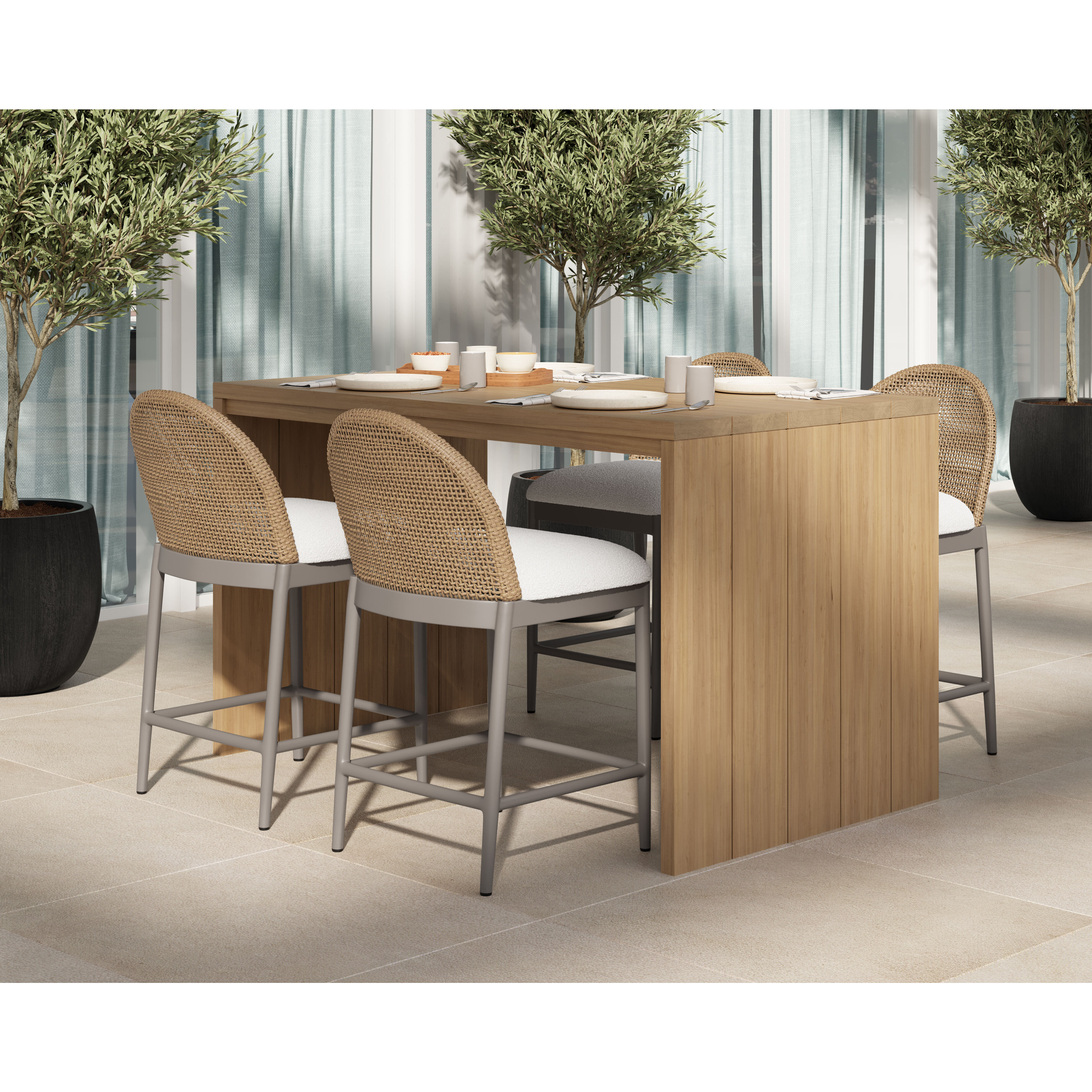 Calandri 36 inch Greige / Louis Cream Outdoor Counter Stool in Natural / Louis Cream